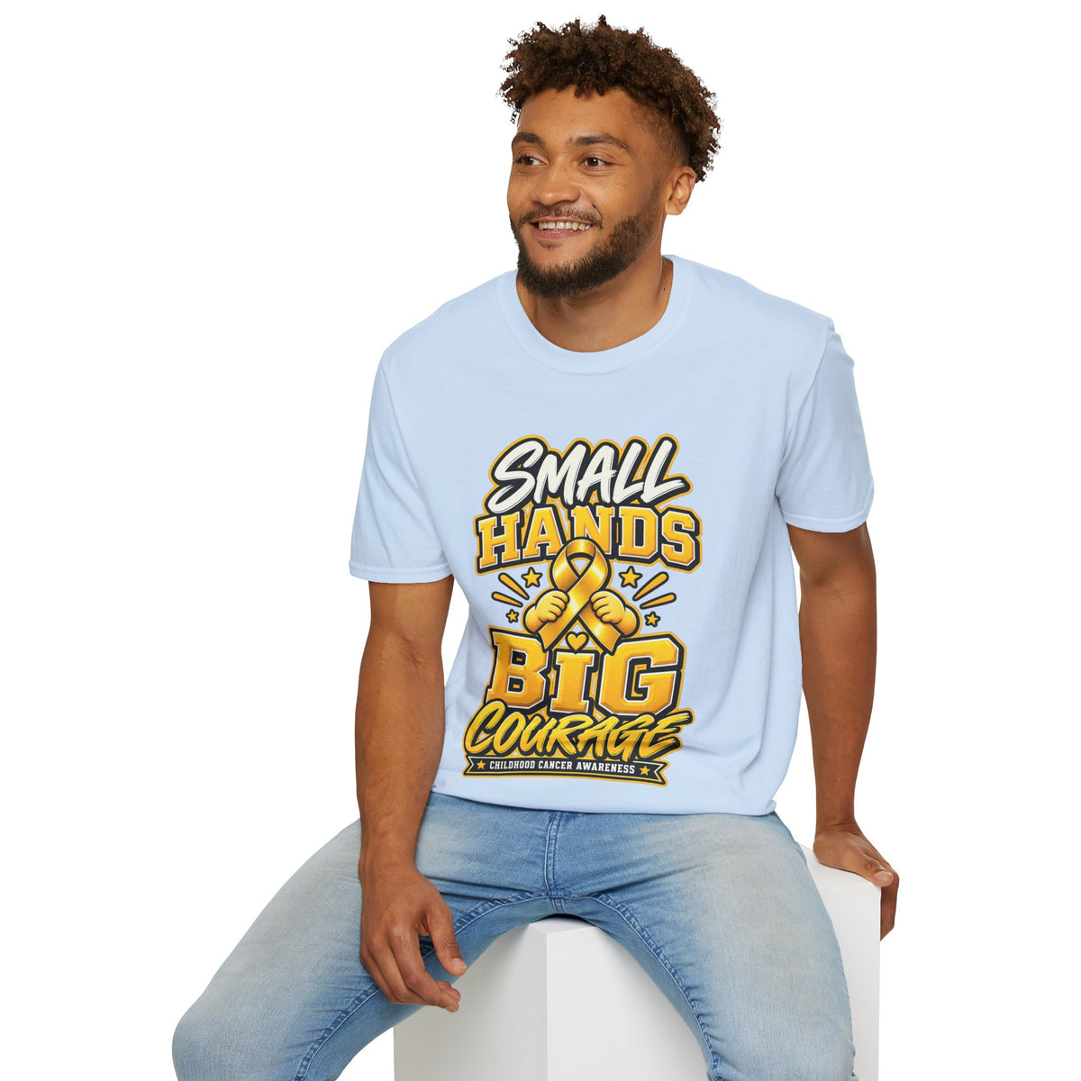 Children's Cancer Awareness T-Shirt — "Small Hands Big Courage" Yellow Ribbon