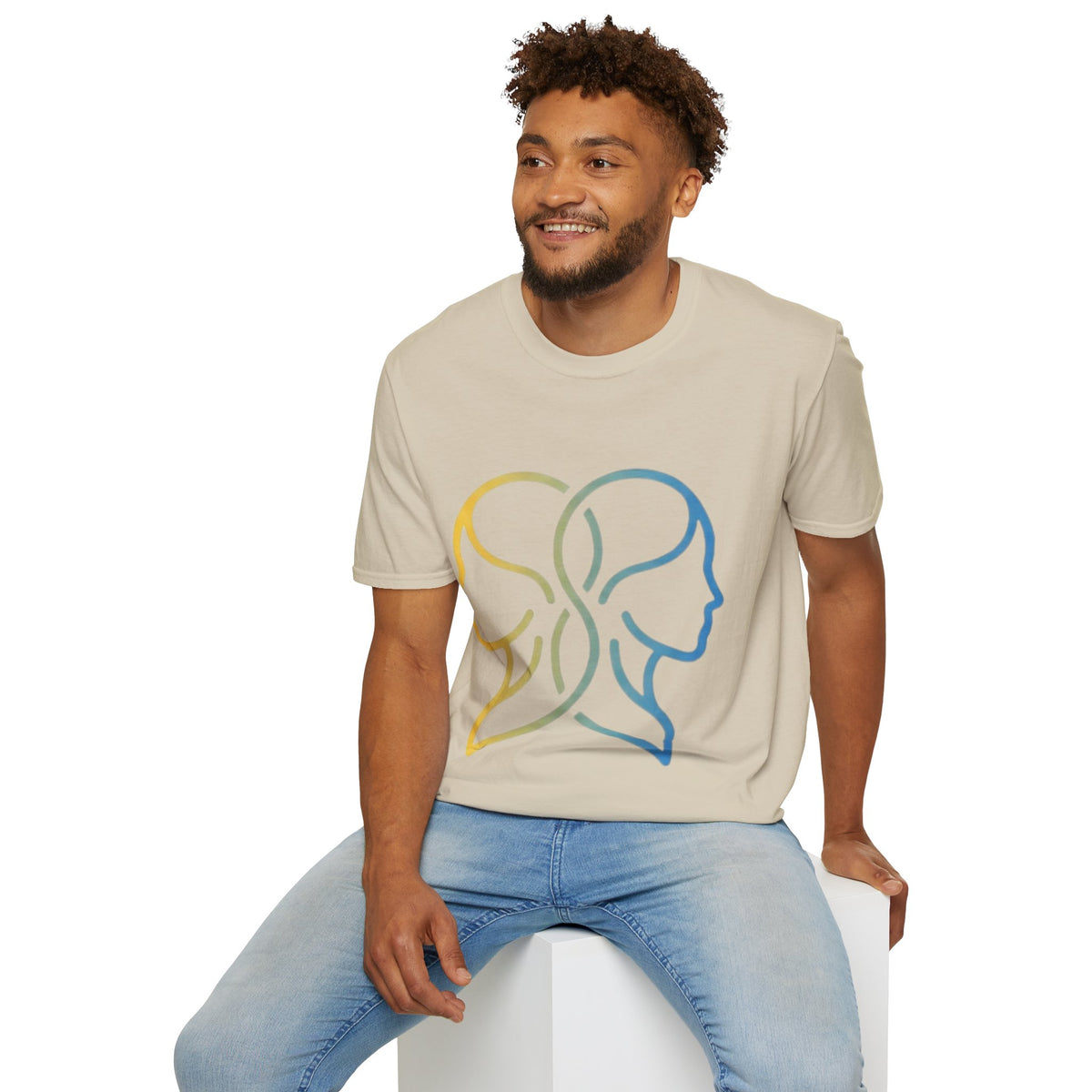 Twin Profile Line Art T‑Shirt — Gradient Sisterhood Outline Tee