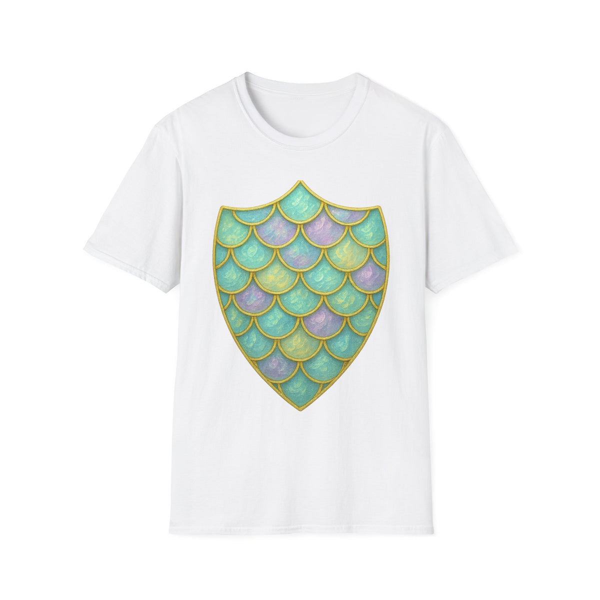 Mermaid Scale Shield T-Shirt — Iridescent Aquamarine Graphic Tee - Trending Now - September 2026