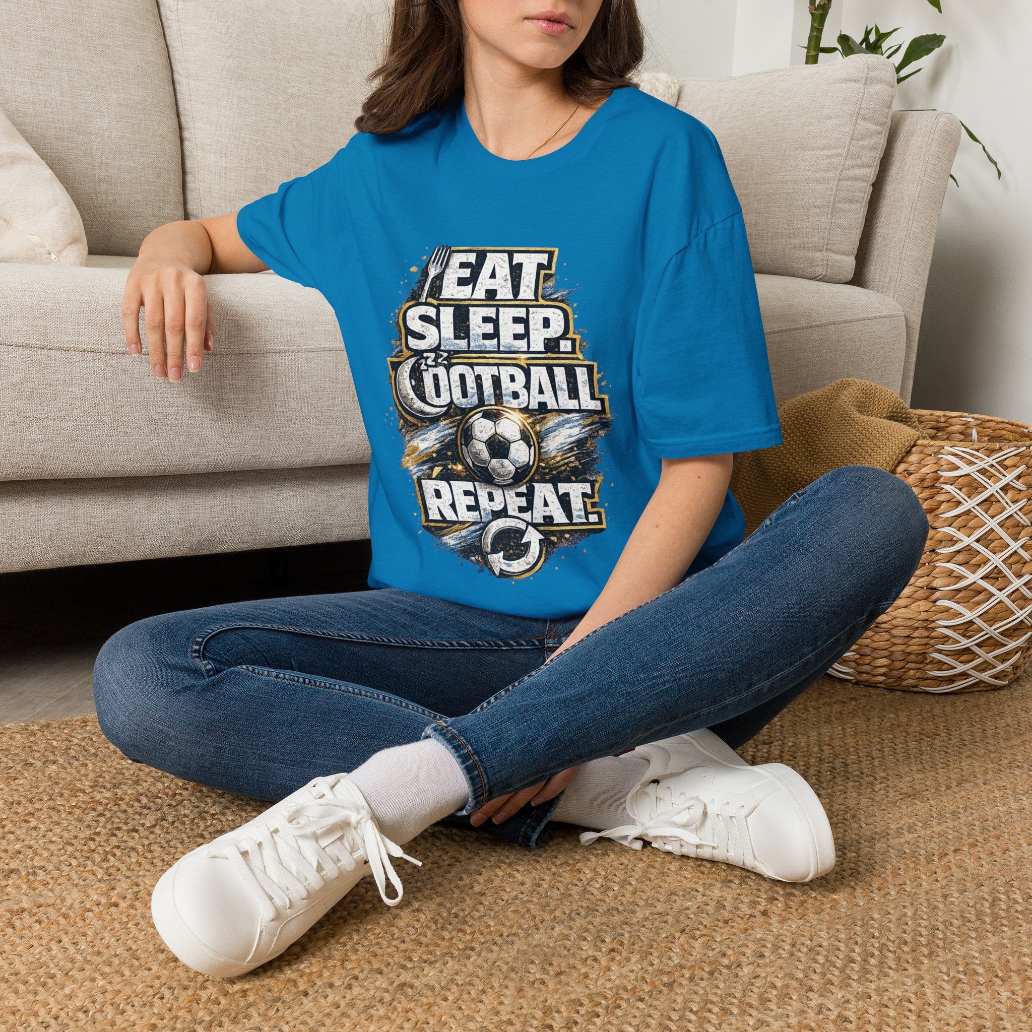 Football 'Eat Sleep Football Repeat' T-Shirt — Vintage Soccer Fan Tee