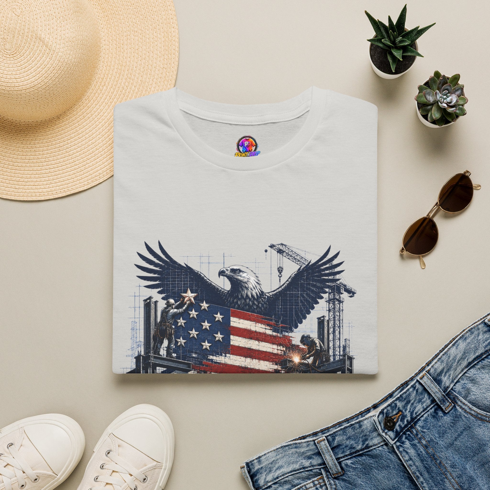 T-Shirt — 'America Is Still Under Construction' Patriotic Eagle Graphic