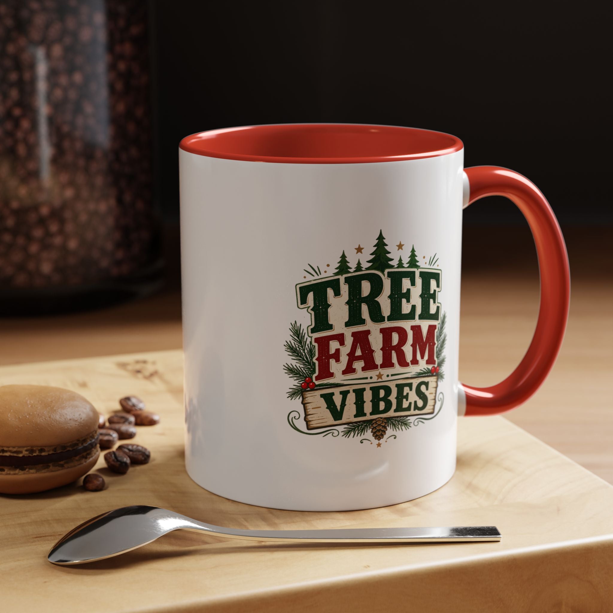 Tree Farm Vibes Accent Coffee Mug — Rustic Christmas Holiday Coffee Cup