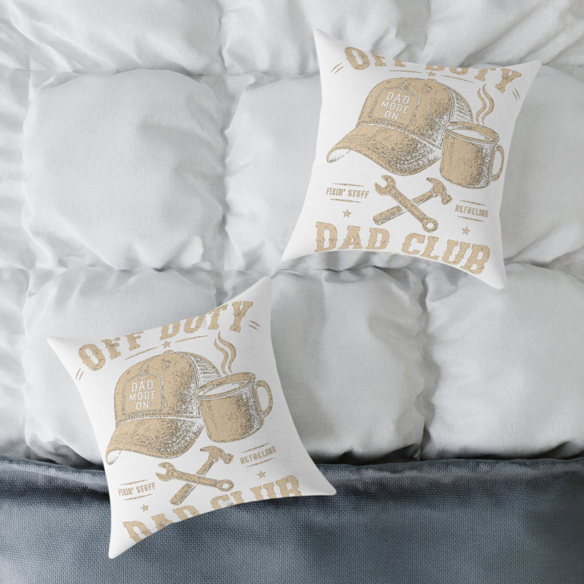 Decorative Pillow  Milo Bailey Dog Dad Mom – "Dad Made It" Cap & Coffee Rustic Throw Pillow for Father’s Day