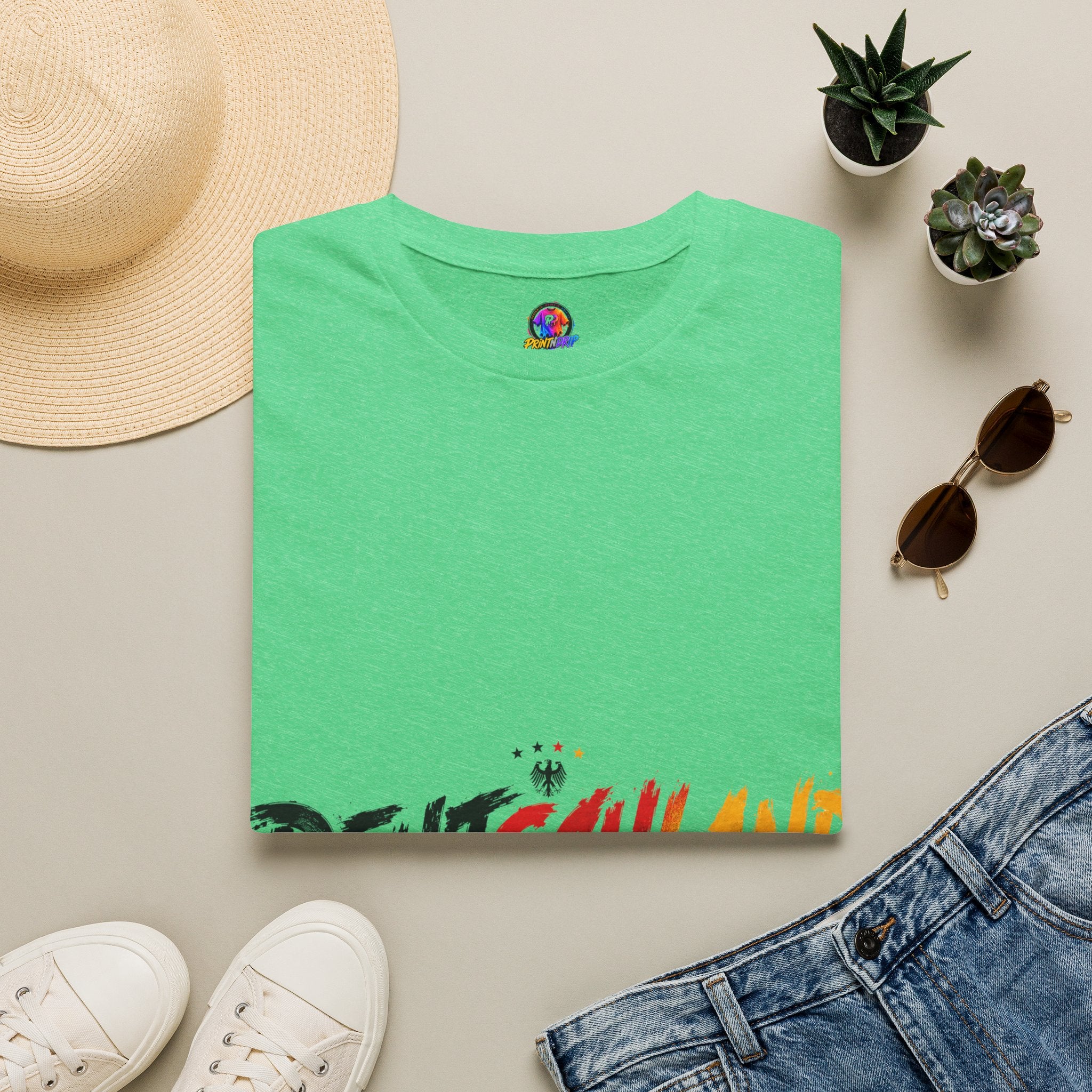 Germany Deutschland Football T-Shirt — Deutschland Script with German Flag Brushstroke