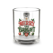 Christmas Glass Mug 10 oz Merry and Bright Glass Mug — 10oz Holiday Coffee Cup