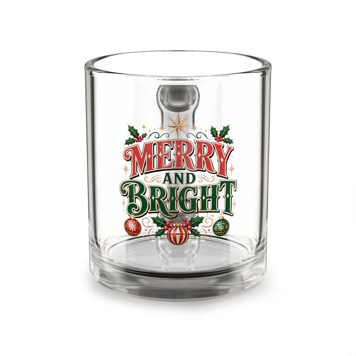 Christmas Glass Mug 10 oz Merry and Bright Glass Mug — 10oz Holiday Coffee Cup