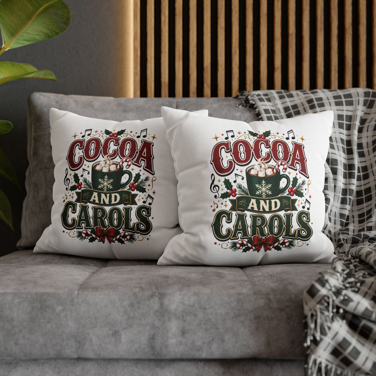 Christmas Cocoa and Carols Holiday Pillowcase - Festive Hot Chocolate Christmas Decor