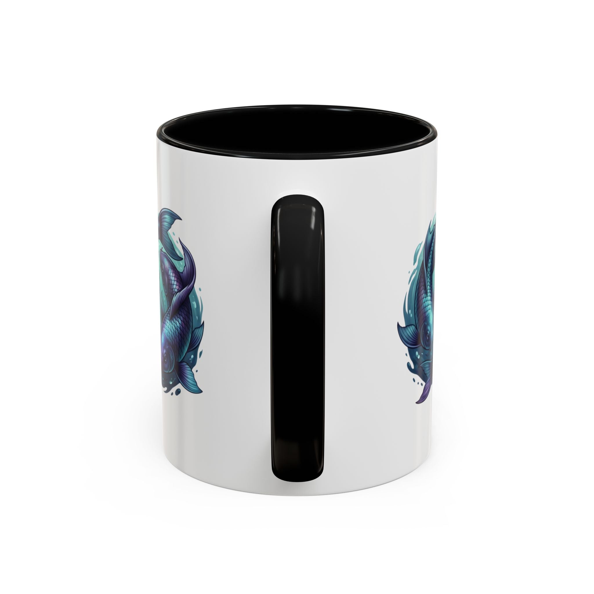 Koi Fish Accent Coffee Mug — Blue Pisces Ceramic Mug