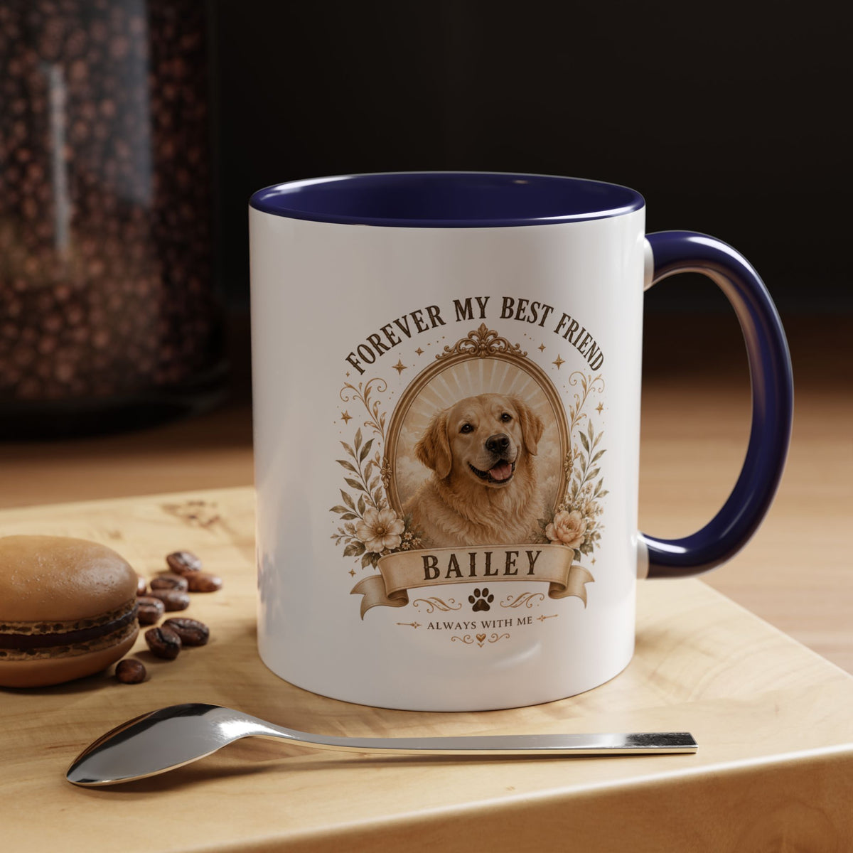 Milo Bailey Dog Dad Mom Personalized Dog Coffee Mug – "Forever My Best Friend" Golden Retriever Memorial Accent Mug