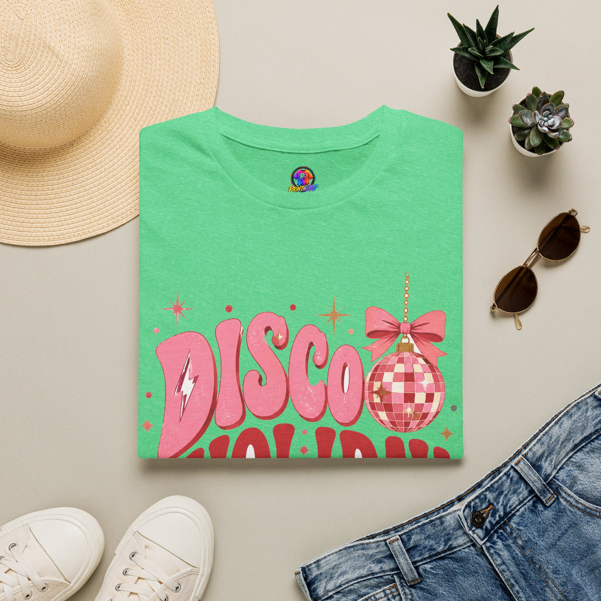 Disco Holiday T-Shirt — Retro Pink Disco Ball Christmas Tee