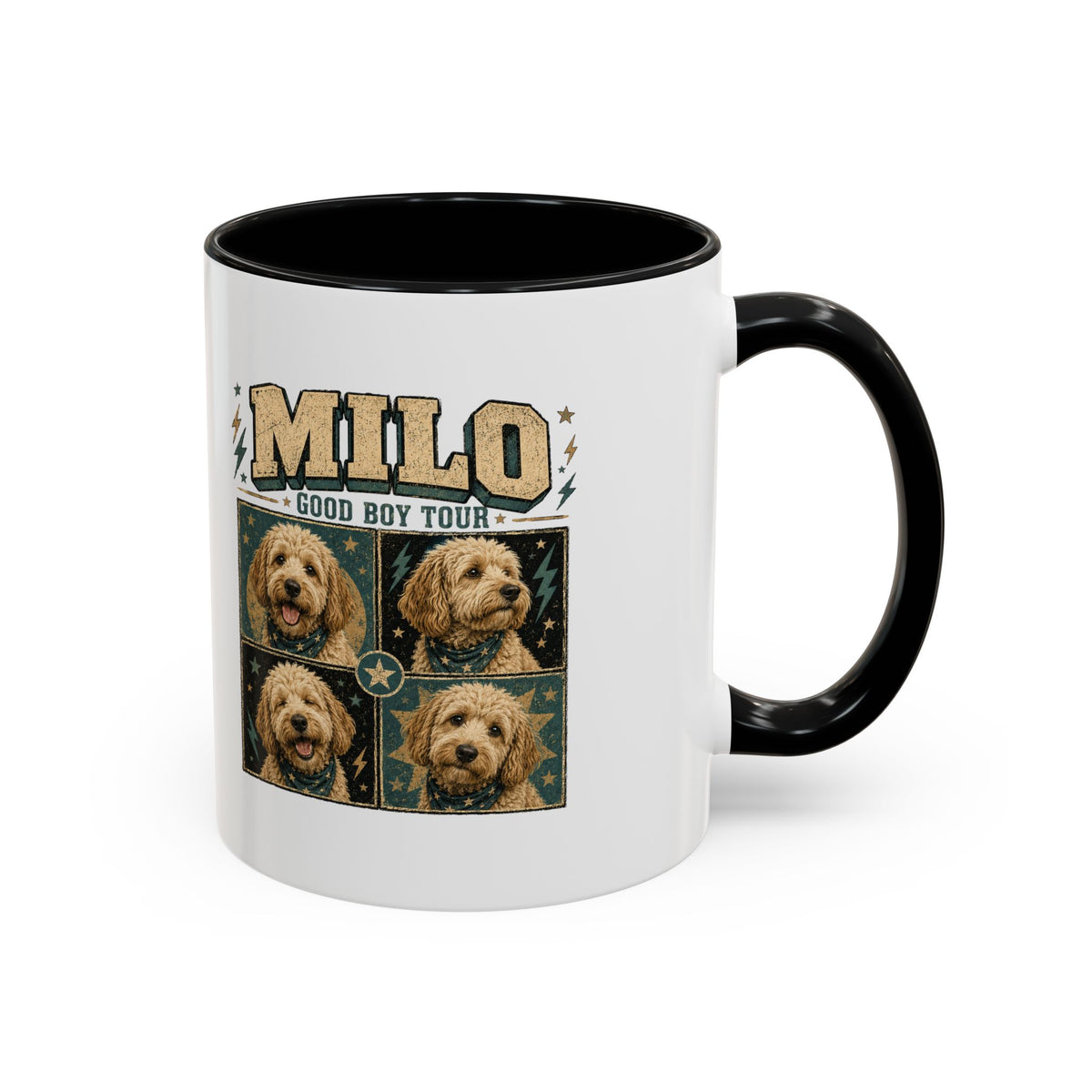 Milo Bailey Dog Dad Mom Personalized Dog Mug — "Milo: Good Boy Tour" Photo Accent Coffee Mug