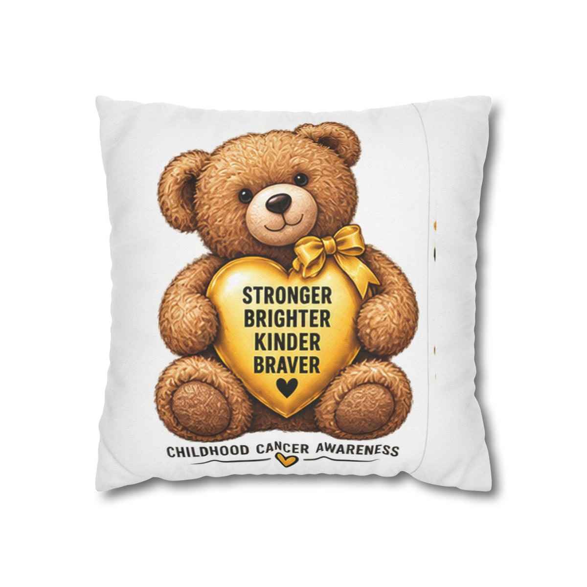 Childhood Cancer Awareness Bear Square Pillowcase – Stronger Brighter Kinder Braver