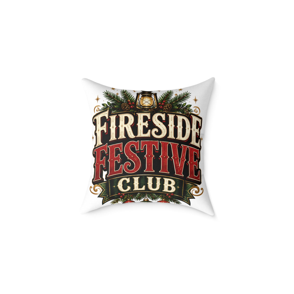 Christmas Fireside Festive Club Pillow — Holiday Christmas Decorative Throw Pillow
