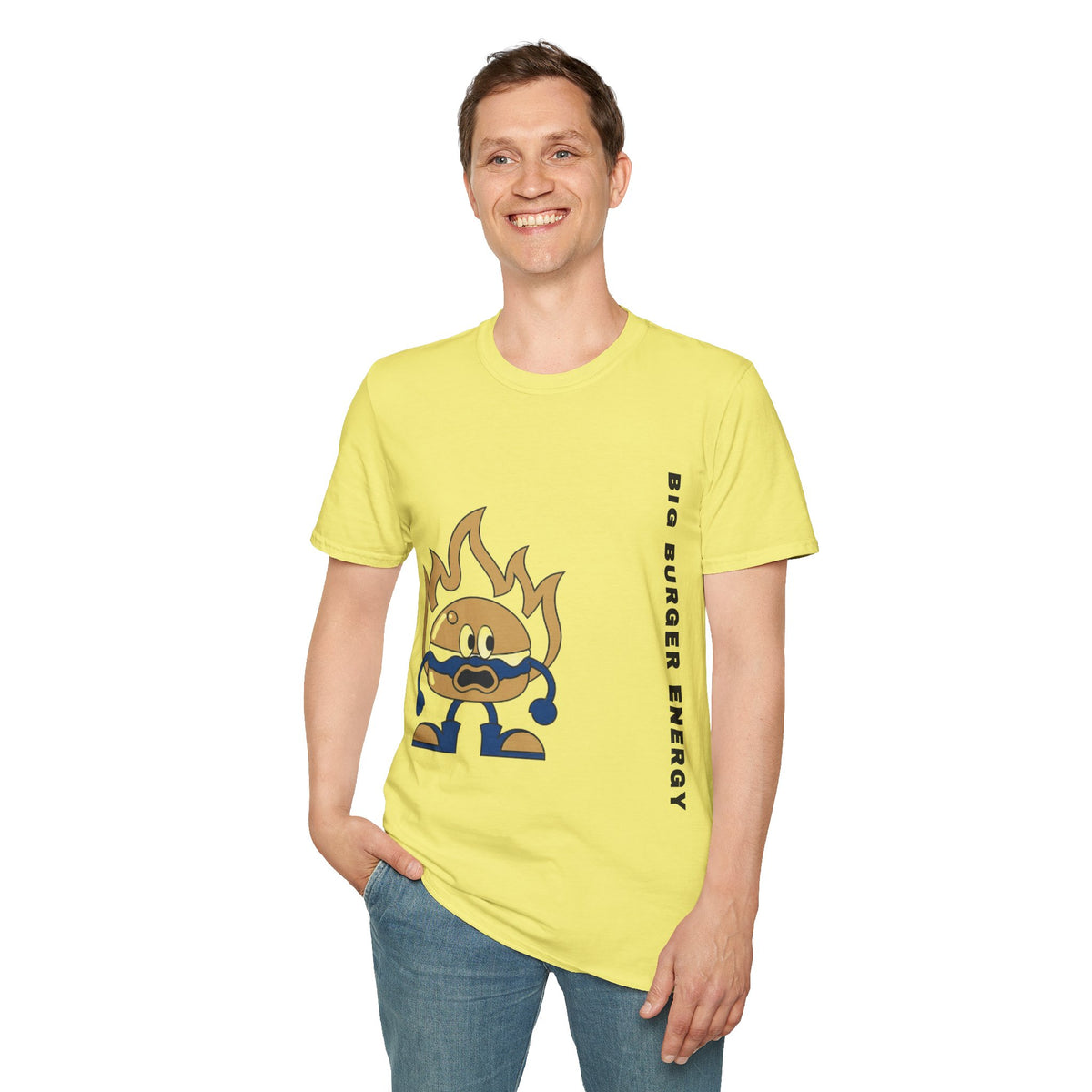 Burger Mascot T‑Shirt — ‘Big Burger’ Flame Character Graphic Tee - Trending Now - September 2026
