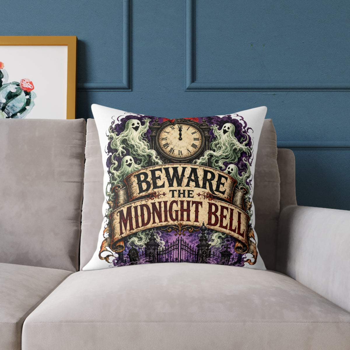 Halloween Beware the Midnight Bell Decorative Pillow – Gothic Halloween Throw Pillow