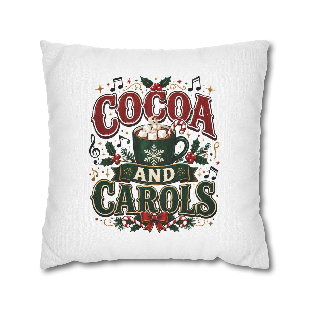 Christmas Cocoa and Carols Holiday Pillowcase - Festive Hot Chocolate Christmas Decor
