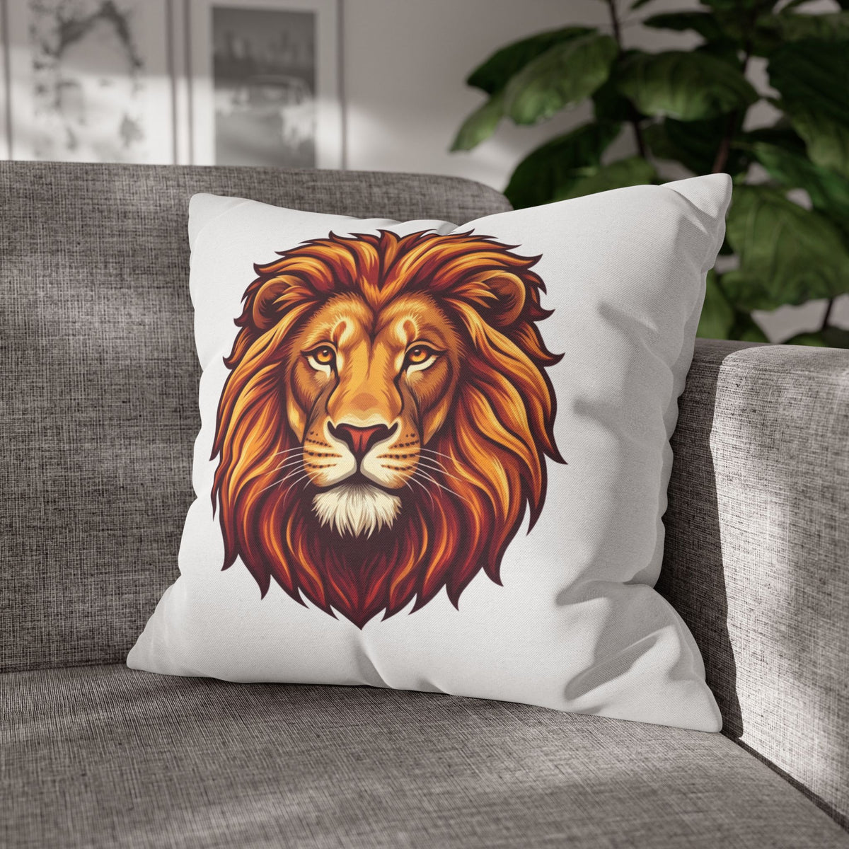 Leo Zodiac Spun Square Pillowcase Lion Face Decorative Pillowcase