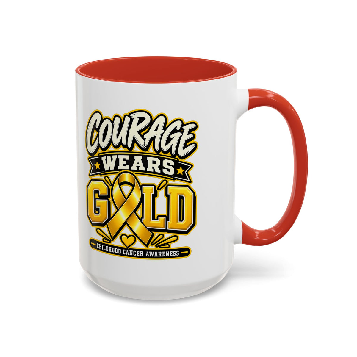 Courage Wears Gold Coffee Mug — Childhood Cancer Awareness Tea Cup