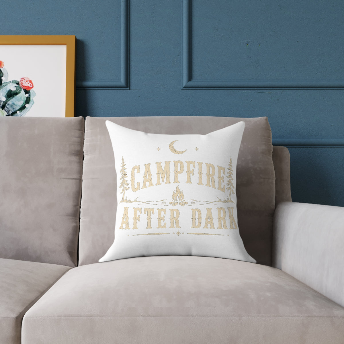 Campfire After Dark Square Pillow Milo Bailey Dog Dad Mom- Rustic Camping Decorative Throw Pillow