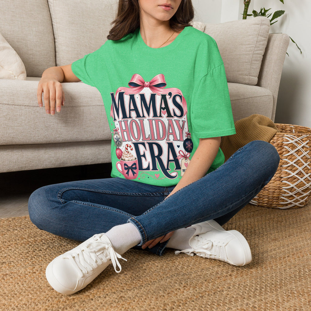 Mama's Holiday Era T-Shirt — Festive Pink Bow Christmas Tee for Moms