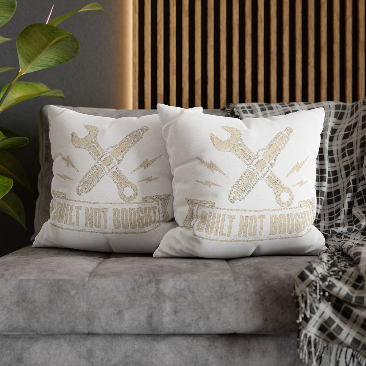 Built Not Bought Pillowcase  Milo Bailey Dog Dad Mom— Mechanic Wrench Spark Plug Decorative Throw Pillow