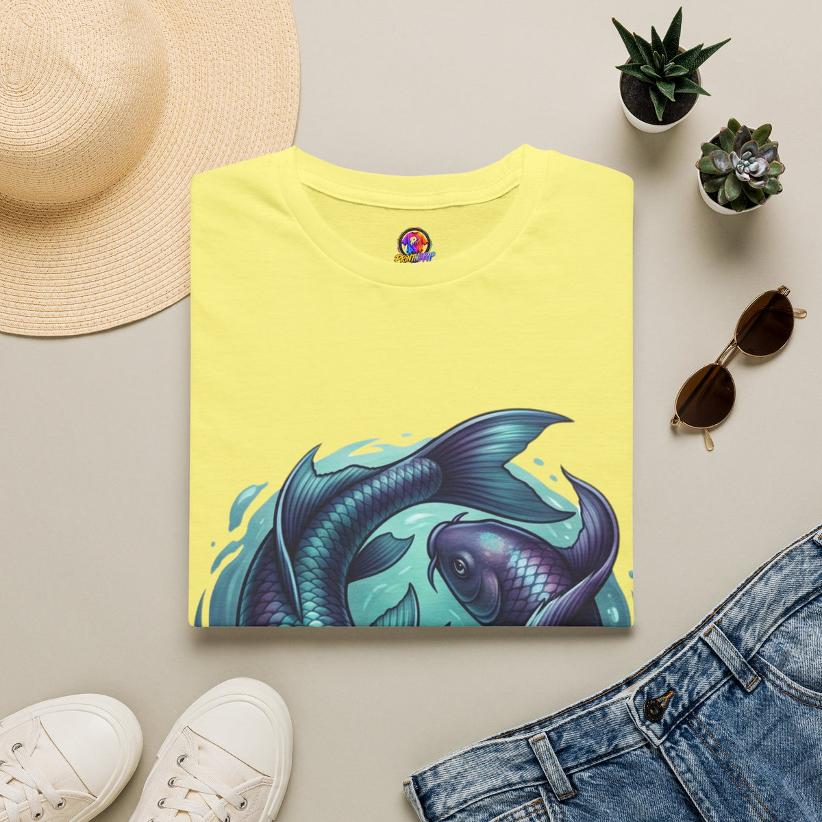 Koi Fish Circle T-Shirt — Artistic Yin Yang Aquatic Tee