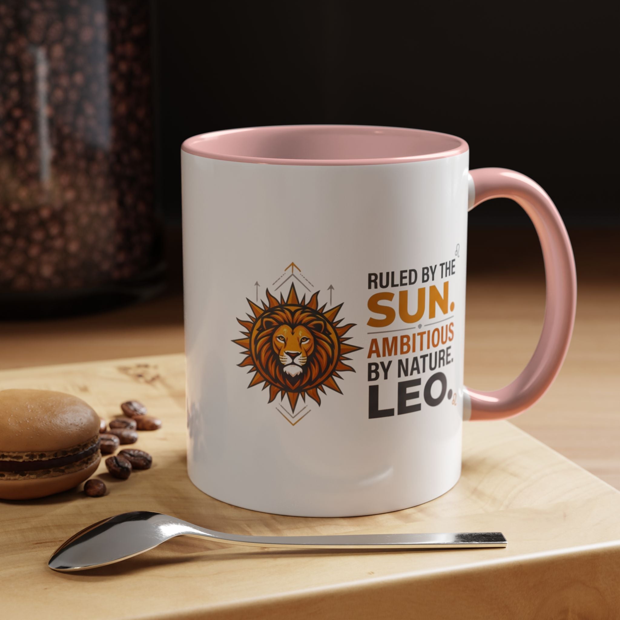 Leo Zodiac Coffee Mug — "Ruled by the Sun. Ambitious by Nature. LEO." Accent Ceramic Mug