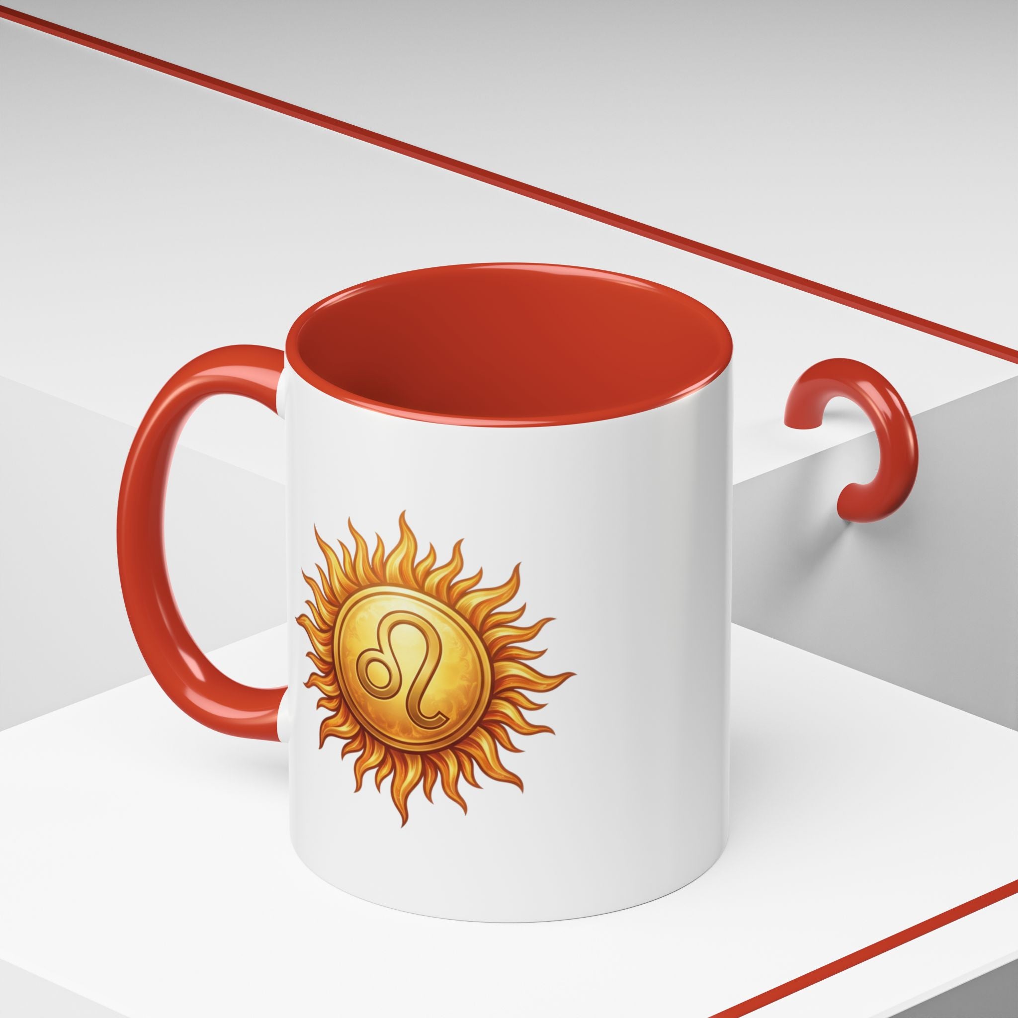 Leo Zodiac Sun Coffee Mug — Astrology Gift, Bold Sun & Leo Symbol Accent Mug
