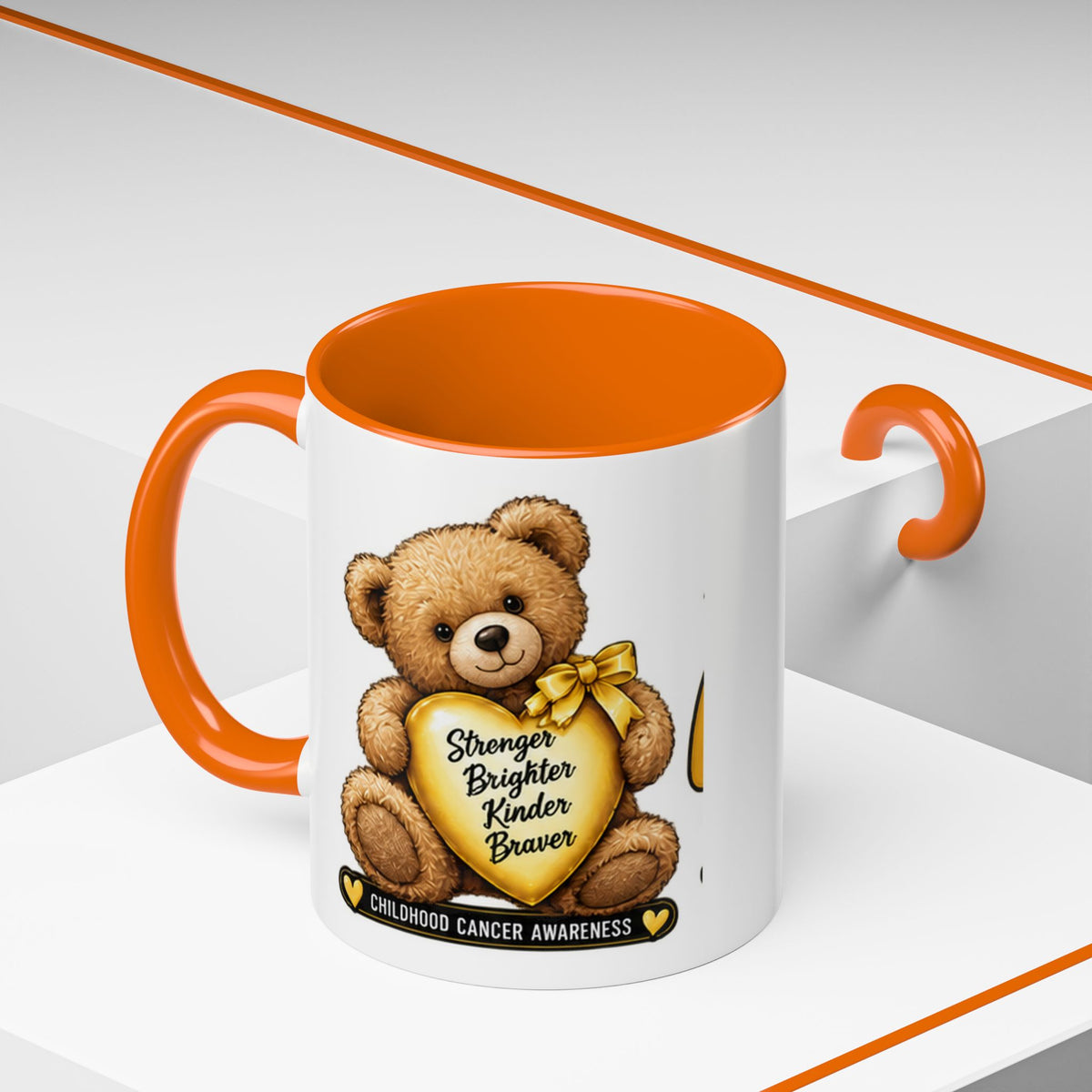 Gold Ribbon Teddy Bear Childhood Cancer Awareness Accent Mug (11/15oz)