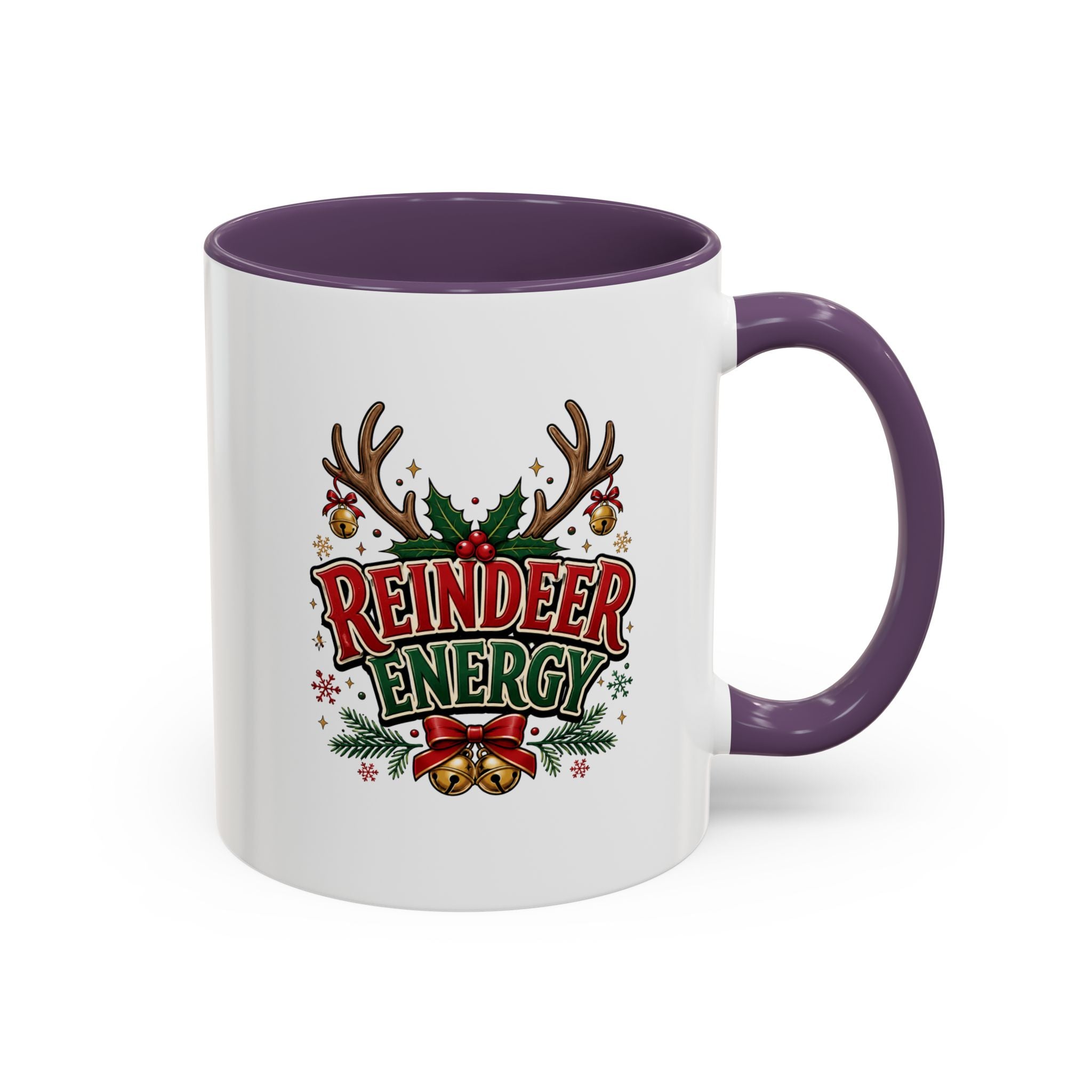 Reindeer Energy Coffee Mug – Holiday Christmas Antlers & Bells Accent Mug