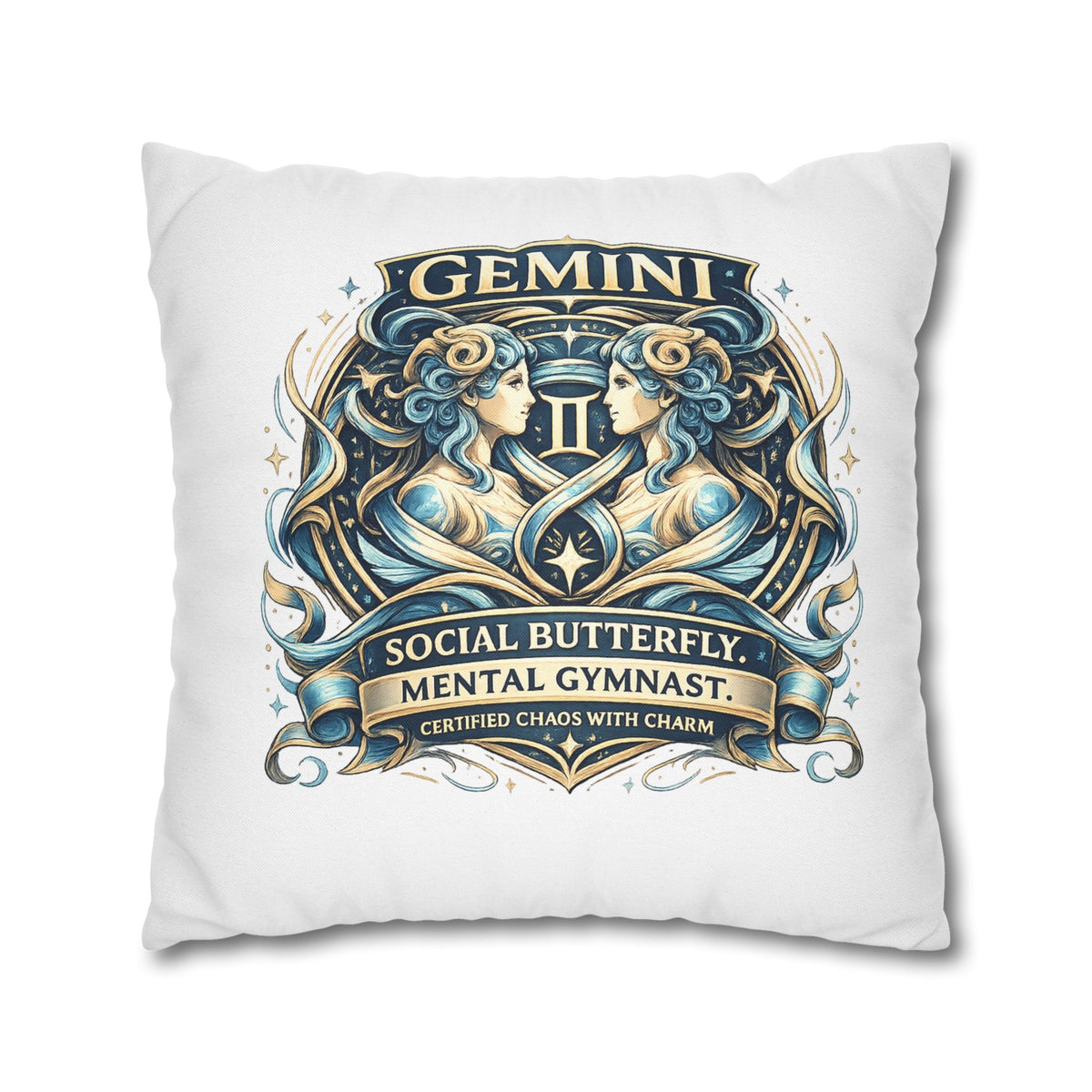 Gemini Zodiac Pillowcase — "Social Butterfly, Mental Gymnast" Decorative Throw Pillow