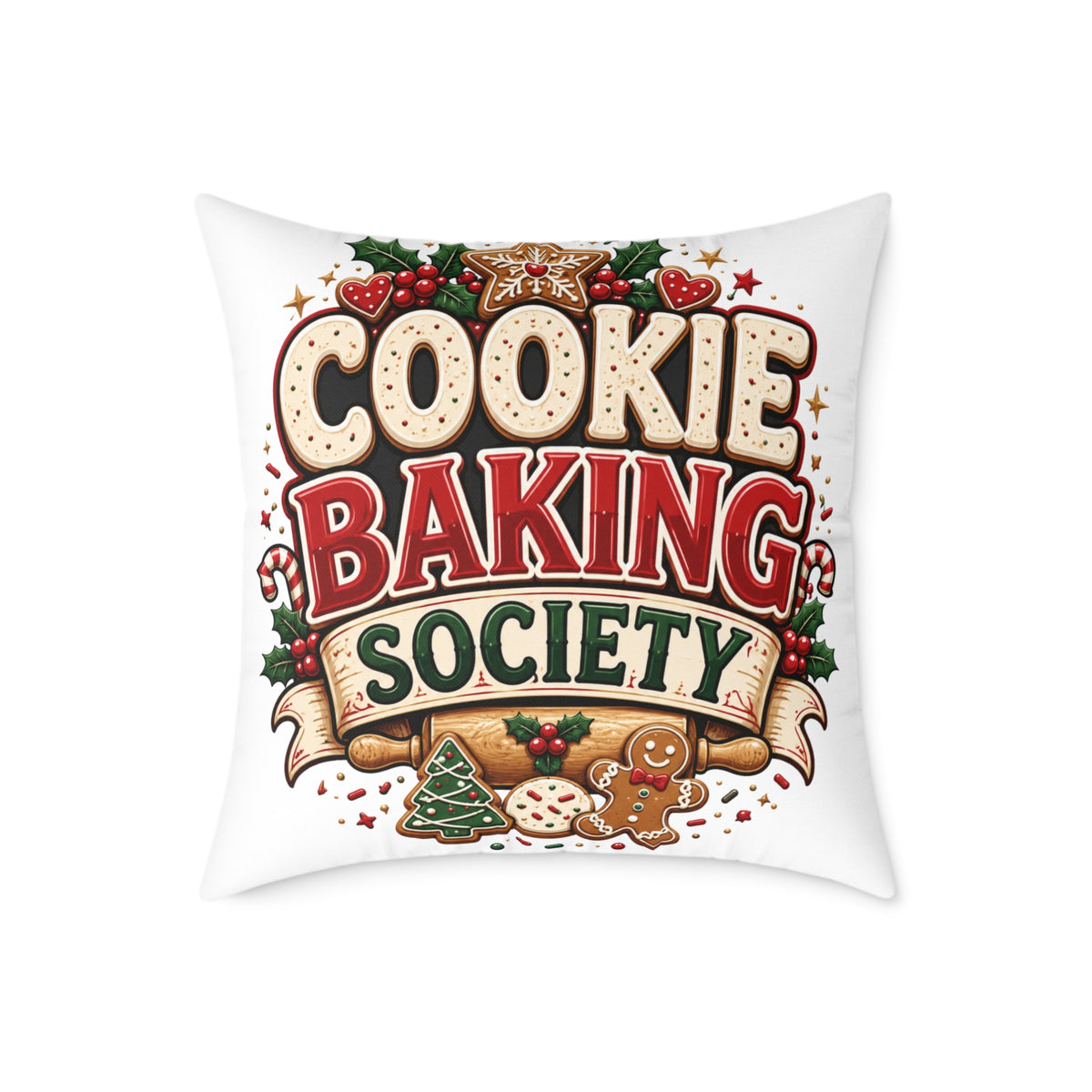 Christmas Cookie Baking Society Pillow — Holiday Baking Decorative Throw Pillow