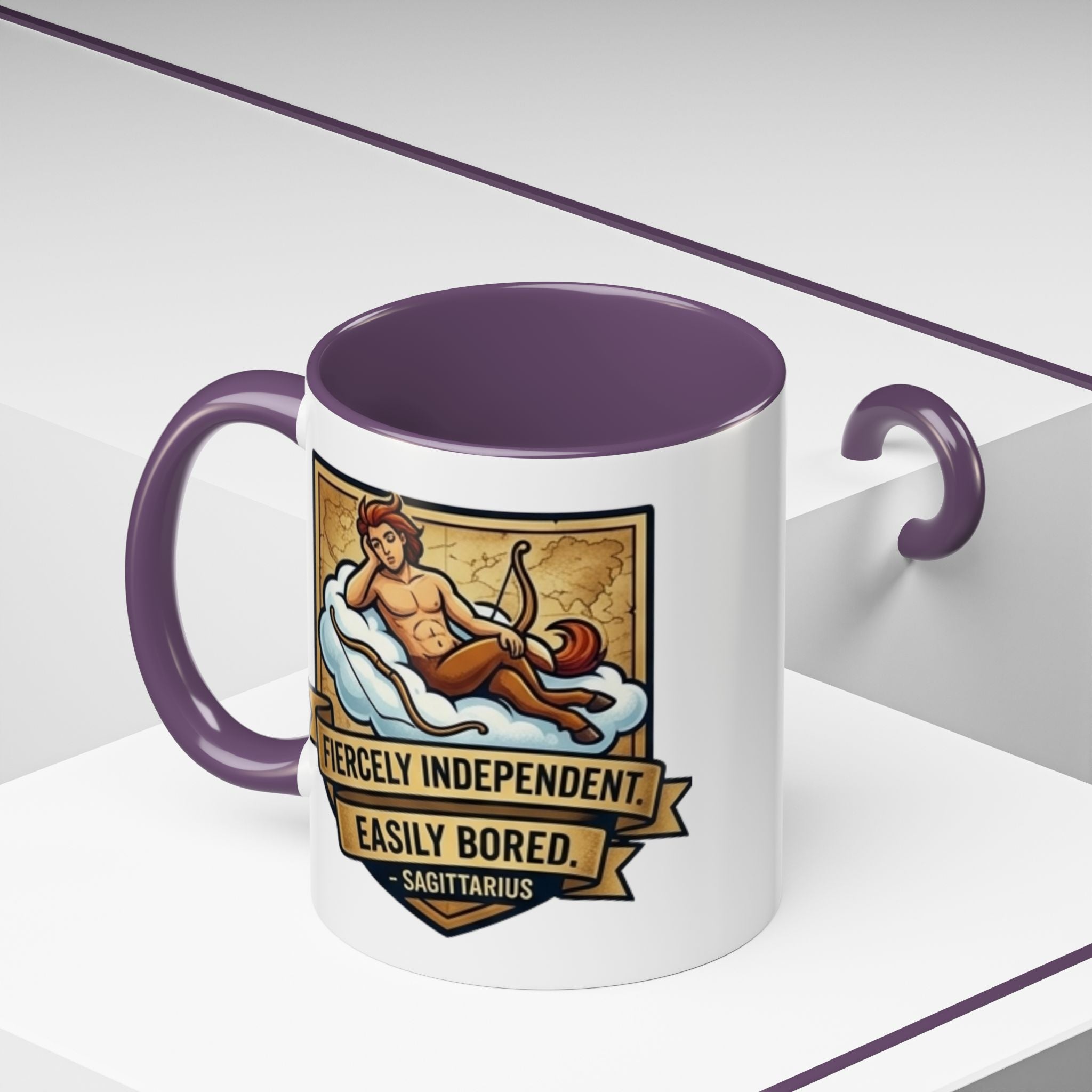 Sagittarius Coffee Mug — "Fiercely Independent, Easily Bored" Zodiac Accent Mug (11/15 oz)