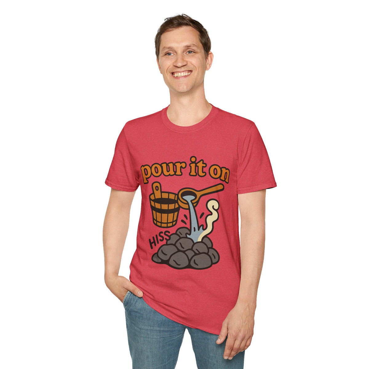 "Pour It On" Retro Sauna Bucket Graphic Tee - Funny Sauna Culture White T-Shirt - Trending Now - September 2026
