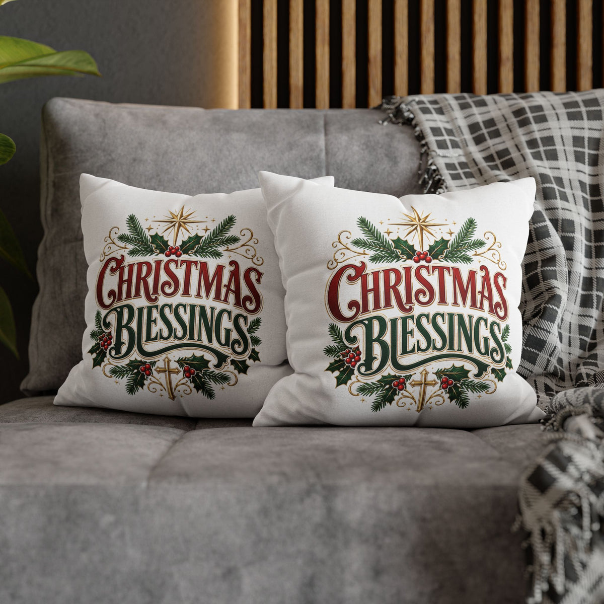 Christmas Blessings Pillowcase — Holiday Decorative Throw Pillow Cover
