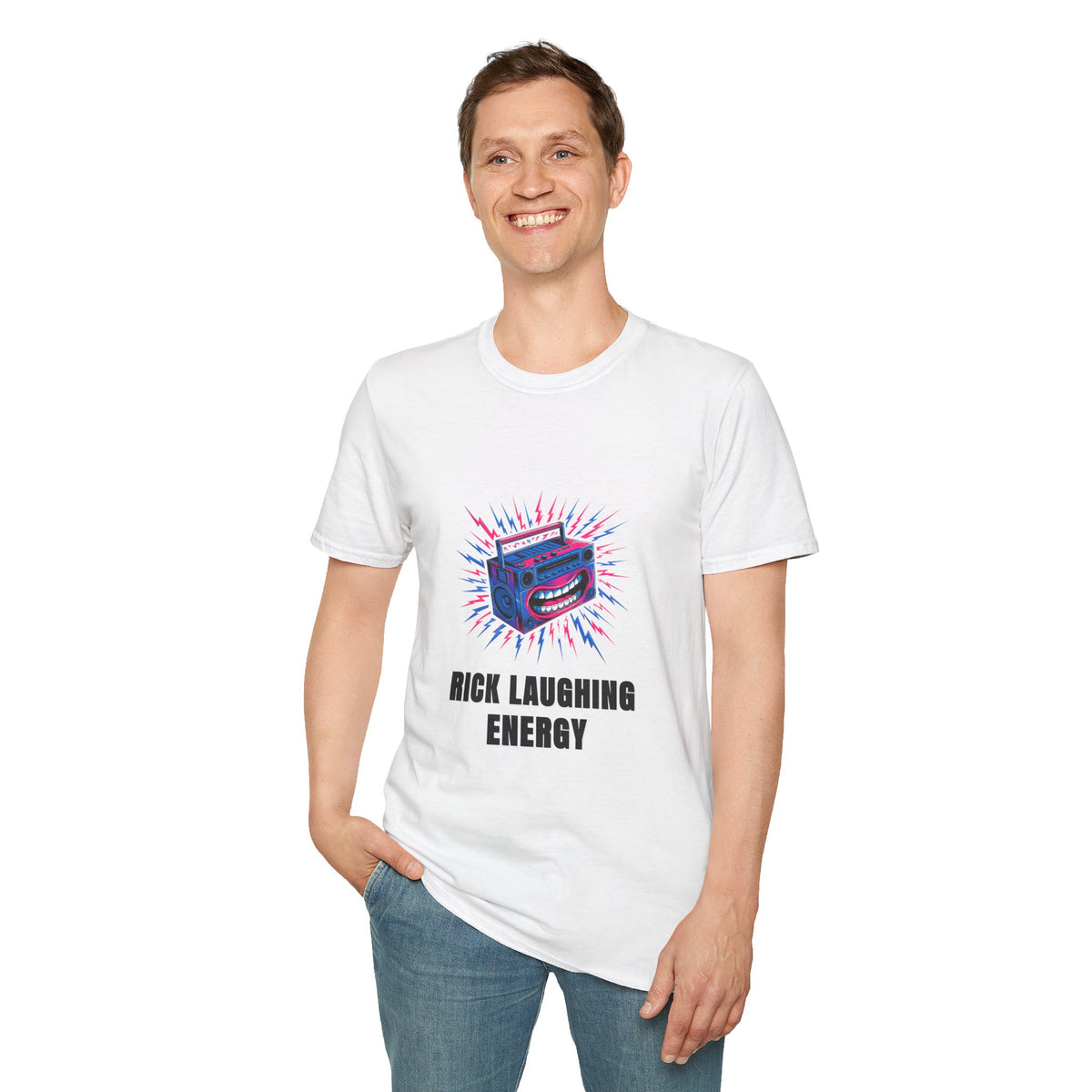 Rick Laughing Energy T-Shirt — Funny Retro Boombox Graphic Tee - Trending Now - August 2026