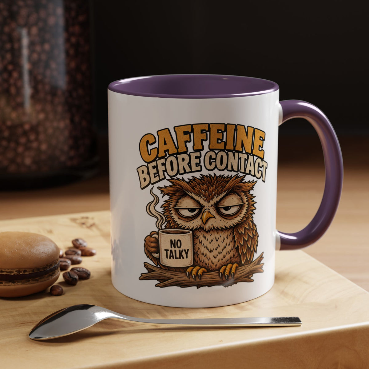 Funny And Witty "Caffeine Before Contact" Accent Coffee Mug (11, 15oz)
