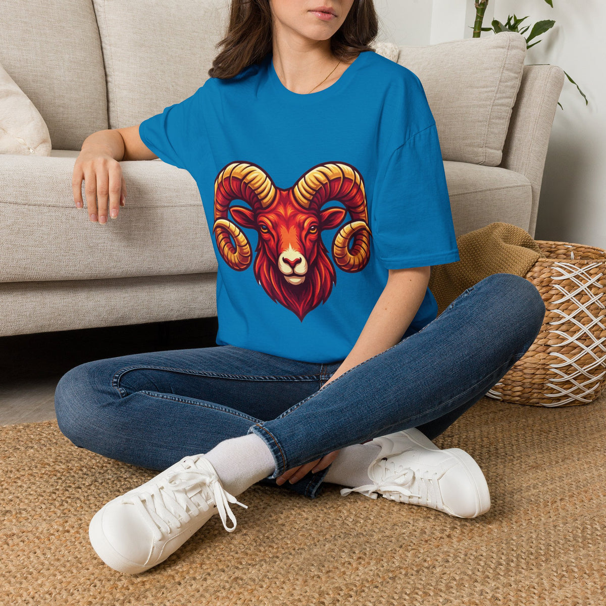 Aries Zodiac Ram Skull T-Shirt — Bold Goat Horn Graphic Tee (Aries/Zodiac)