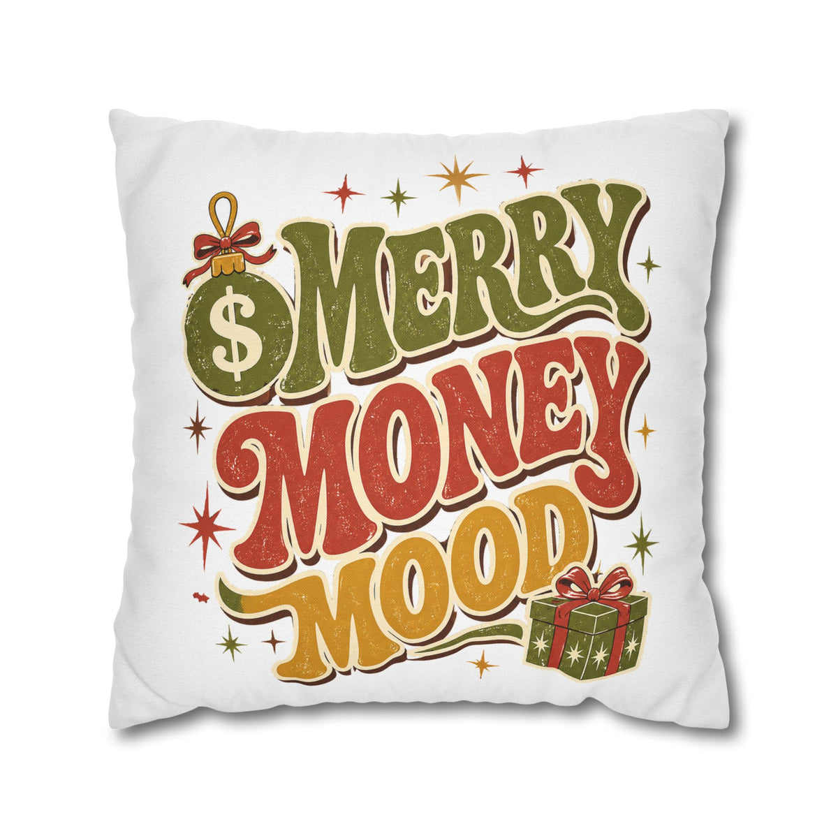 Merry Money Mood Pillowcase Modern Day Christmas — Festive Holiday Decorative Throw Pillow Cover