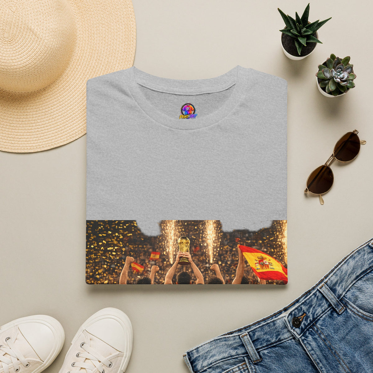 Spain World Cup Champions T‑Shirt — Soccer Trophy Celebration Tee