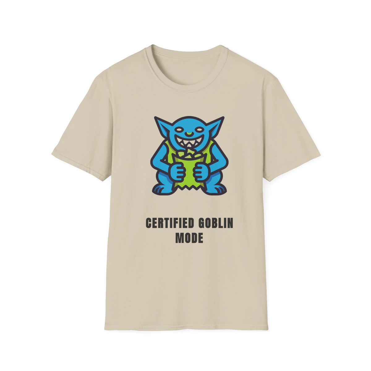 Gritty Goblin Graphic Tee - Cute Blue Goblin "Destined Goblin Mode" T-Shirt - Trending Now - September 2026