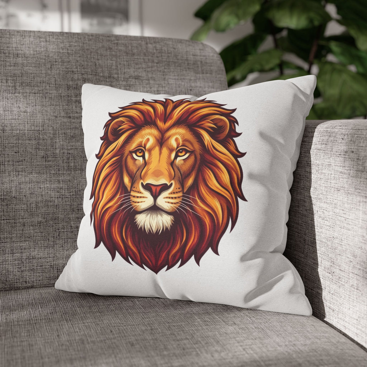 Leo Zodiac Spun Square Pillowcase Lion Face Decorative Pillowcase