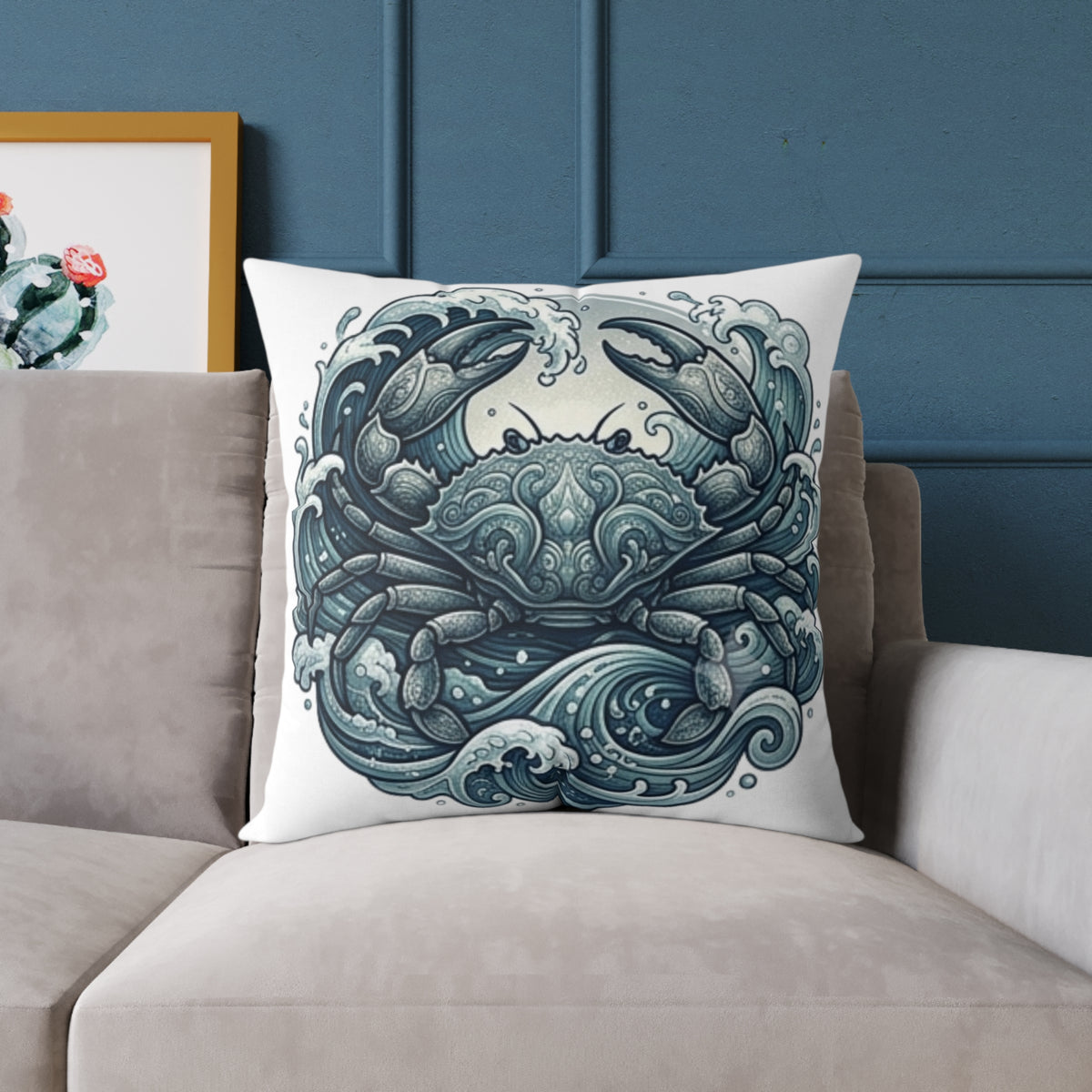 Cancer Zodiac Crab Ocean Art Pillow — Nautical Decorative Throw Pillow