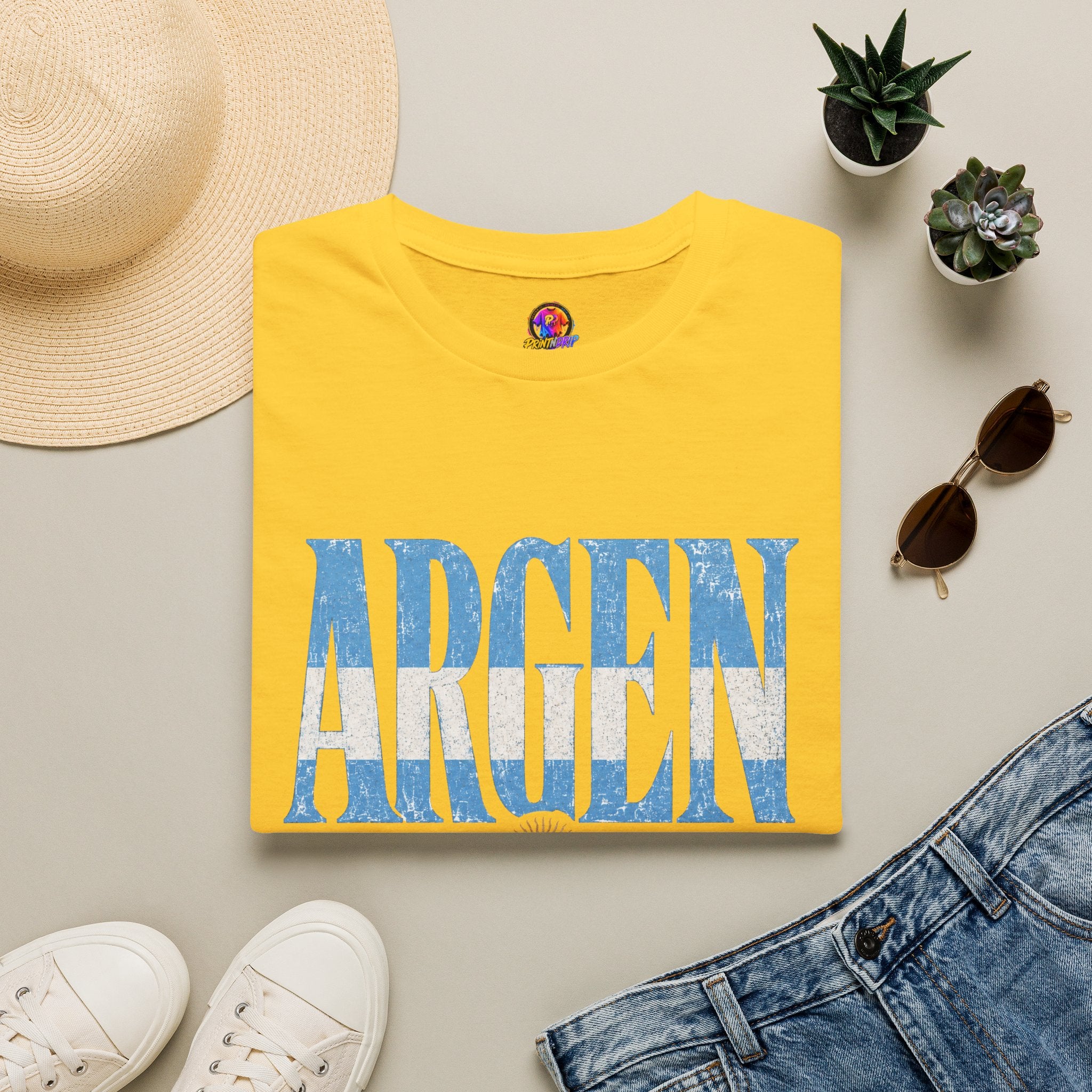 Argentina Flag Graphic T‑Shirt — Vintage Blue Distressed Typography
