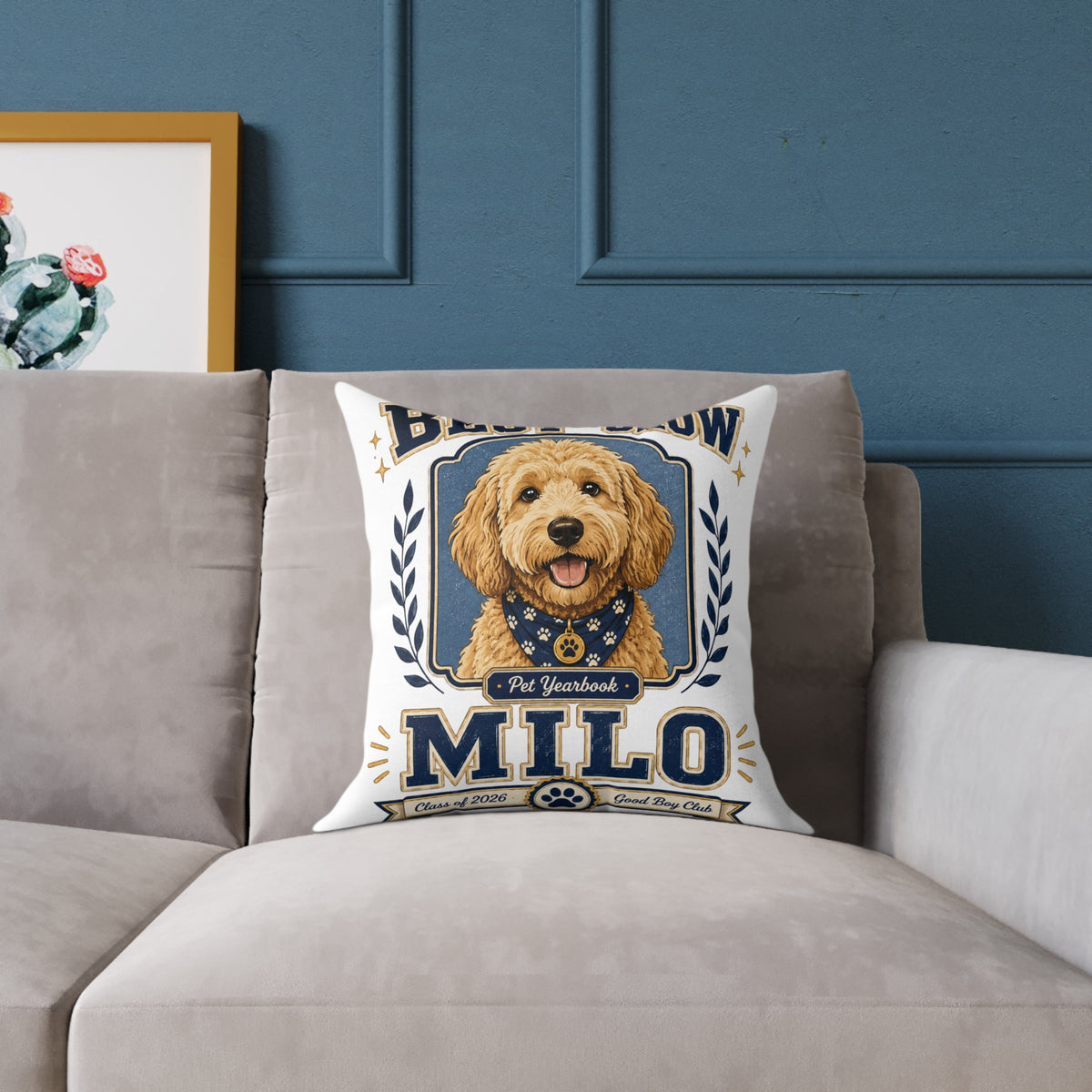 Dog Pillow  Milo Bailey Dog Dad Mom — "Best in Show Milo" Personalized Pet Portrait Throw Pillow
