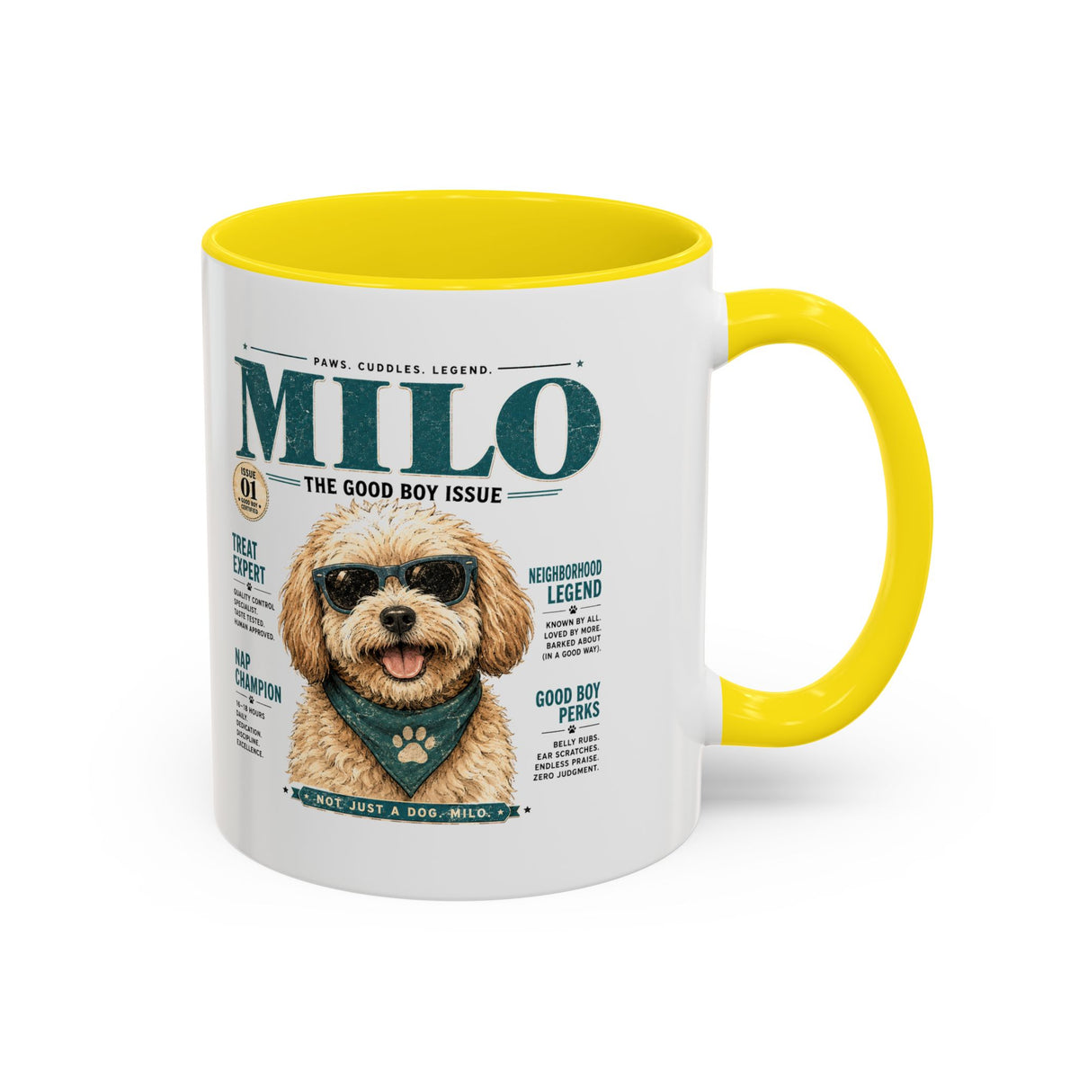 Milo Bailey Dog Dad Mom Milo Magazine-Style Accent Coffee Mug — Cute Dog Portrait