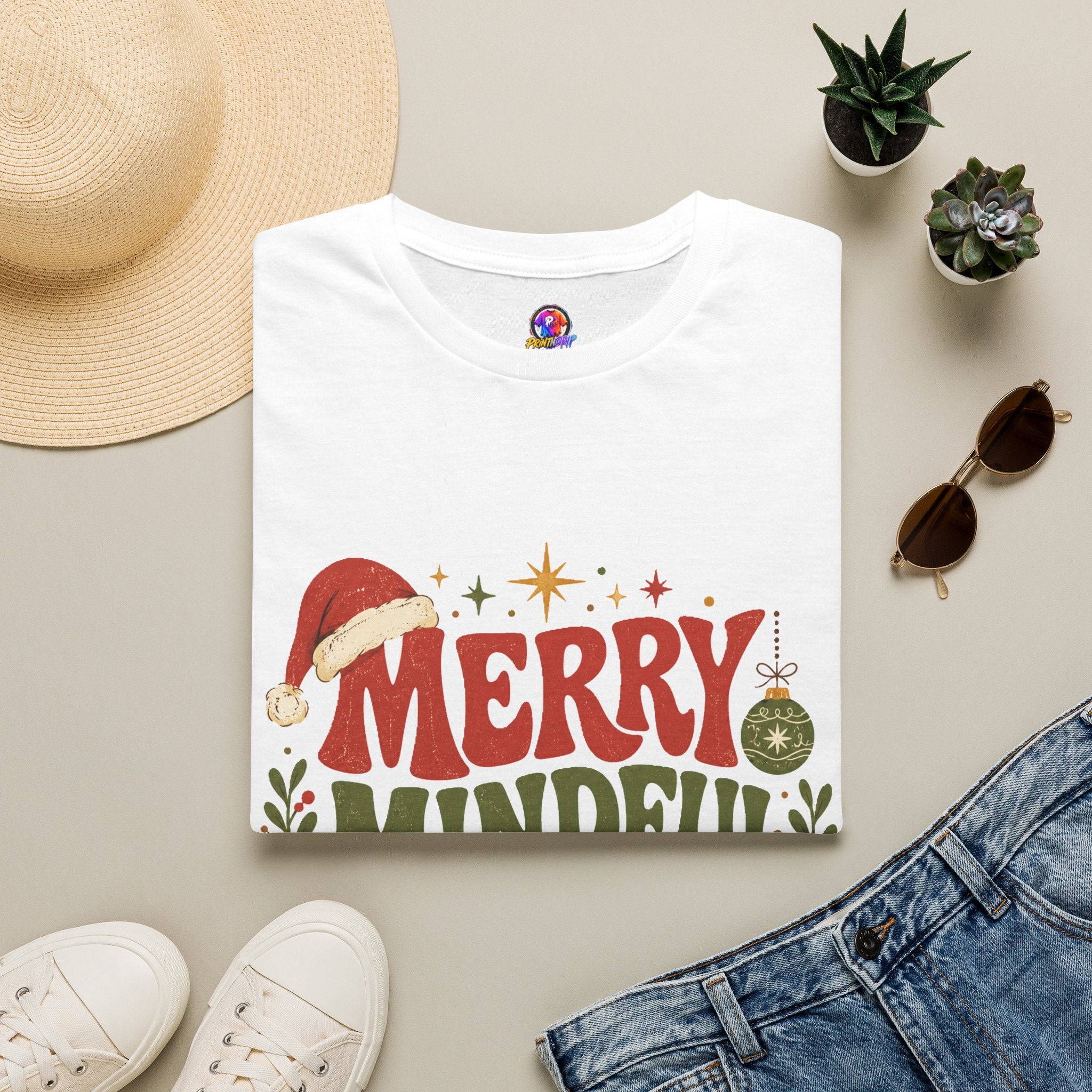 Merry Mindful Mood T-Shirt — Cozy Holiday Christmas Graphic Tee