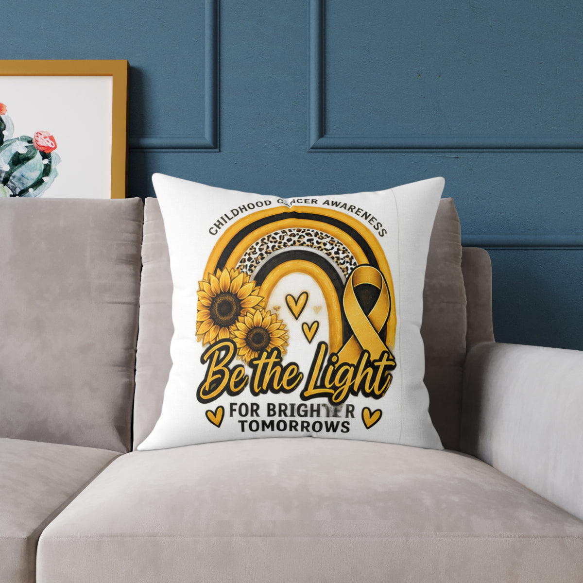 Childhood Cancer Awareness Pillow — “Be the Light for Brighter Tomorrows” Square Throw Pillow