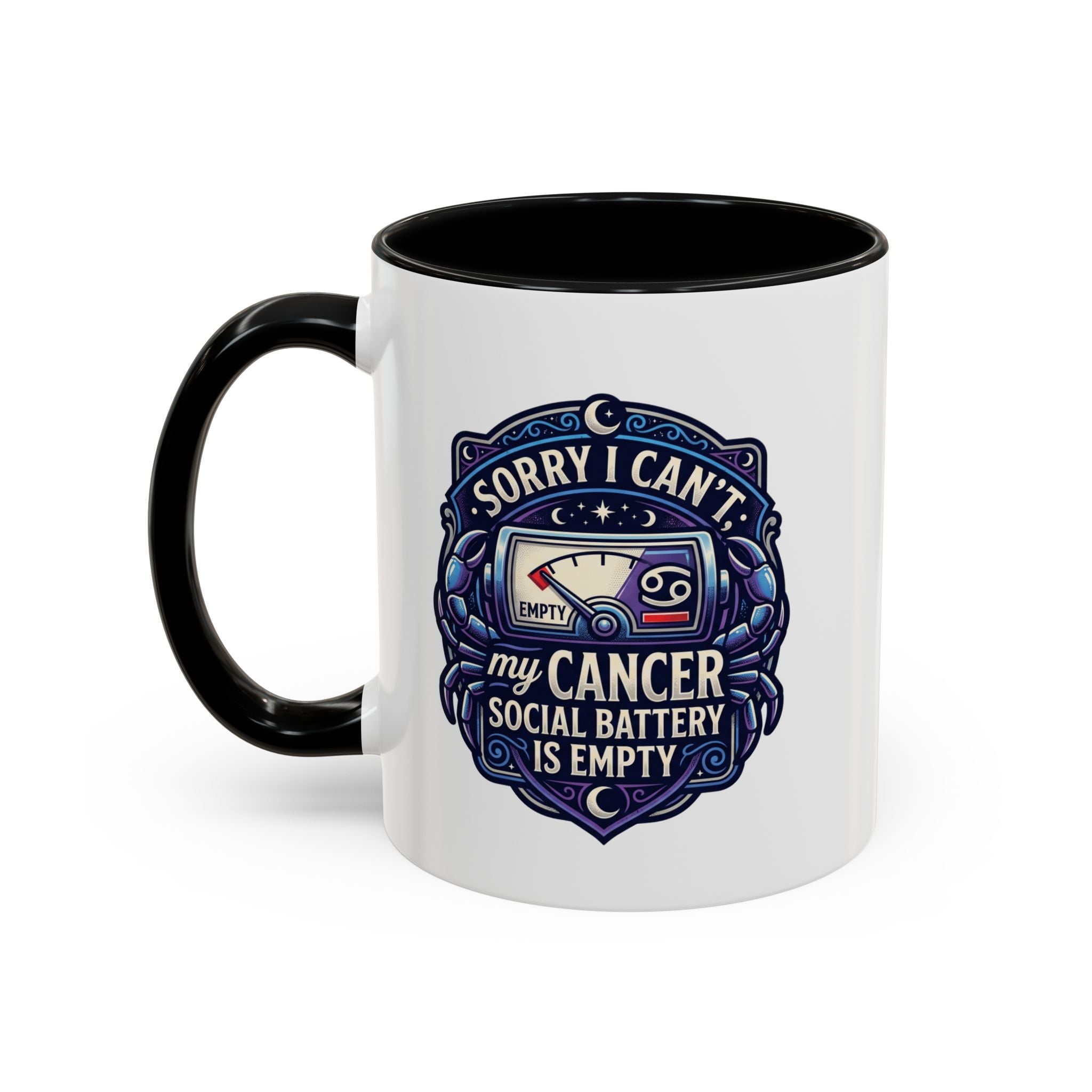 Accent Coffee Mug — “Sorry I Can’t My Cancer Social Battery Is Empty” Support Awareness Mug