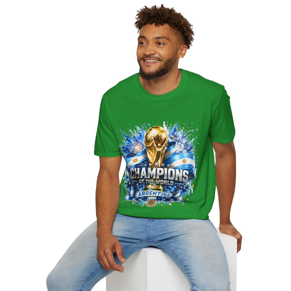 Argentina World Cup Champions T-Shirt — Gold Trophy Celebration Tee